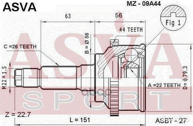 ШРУС наружный 22x56x26 MZ-09A44 asva