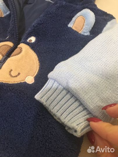 Кофта плюшевая с капюшоном р.74-80