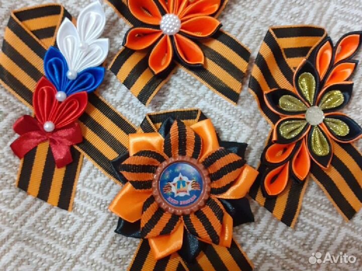 Брошки из Георгиевской ленточки к 9 Мая