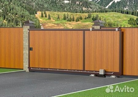 Откатные ворота из сэндвич панелей 3,5х2