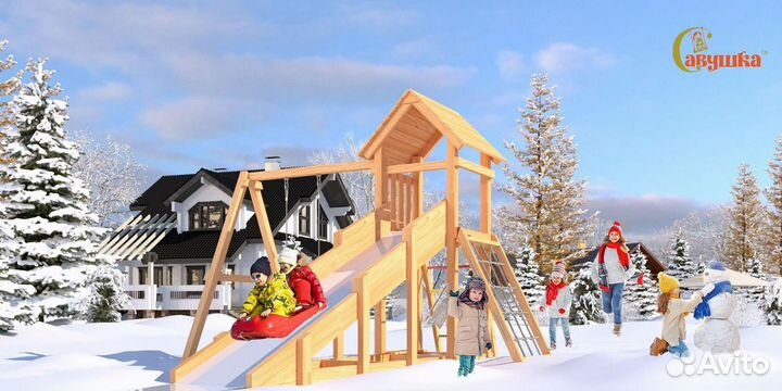 Детские уличные площадки домики горка качели