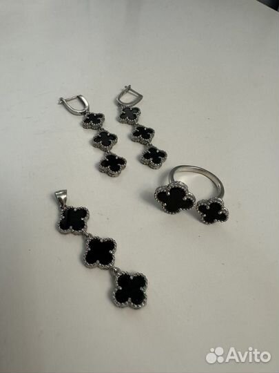 Van cleef серебро 925 набор кольцо серьги подвеска