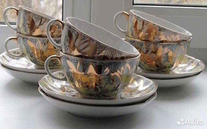 Чайный сервиз СССР Золотые ромашки