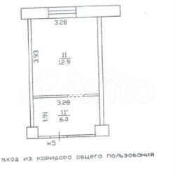 Комната 18,9 м² в 1-к., 1/2 эт.