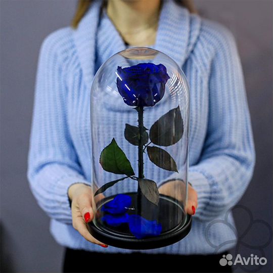 Розы в колбе размер премиум 28 см темно-синий