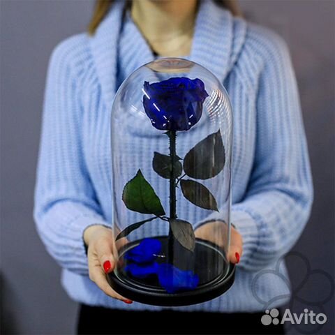 Розы в колбе размер премиум 28 см темно-синий