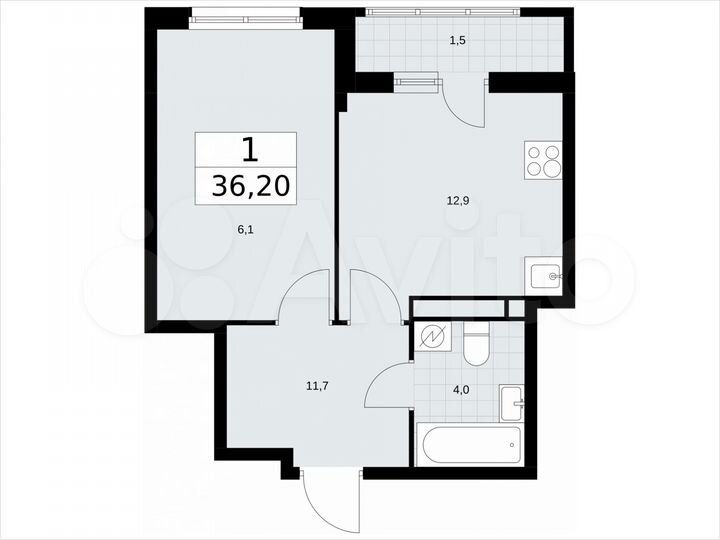 1-к. квартира, 36,2 м², 6/9 эт.