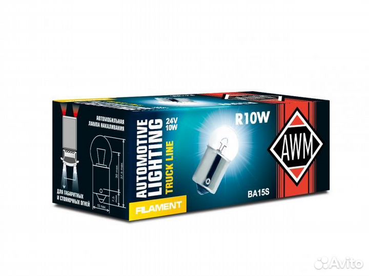 Лампа накаливания awm r10w 24v 10w (ba15s)