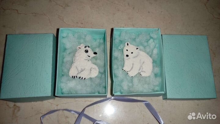 Броши Белый медведь и Умка ручная работа