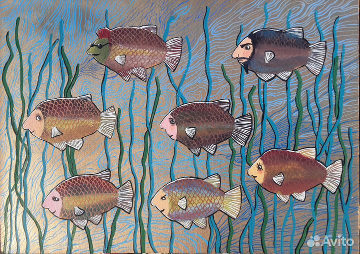 Картина акрил золото