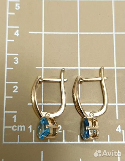 Золотые серьги женские, фианит, английский замок, вес 4,36 г