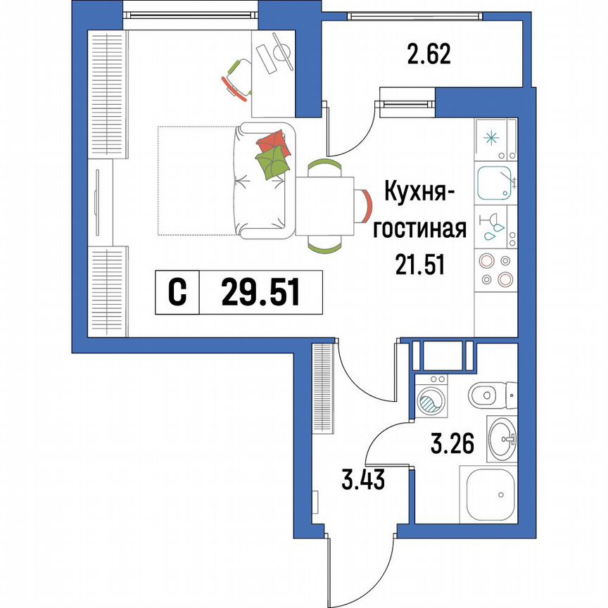Квартира-студия, 29,5 м², 16/16 эт.
