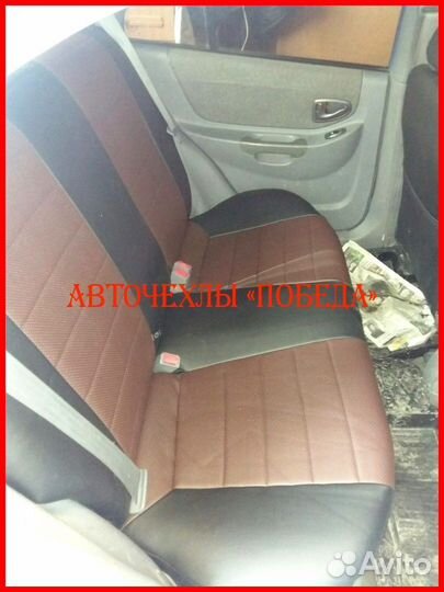 Чехлы Hyundai Accent из экокожи чёрно-коричневые