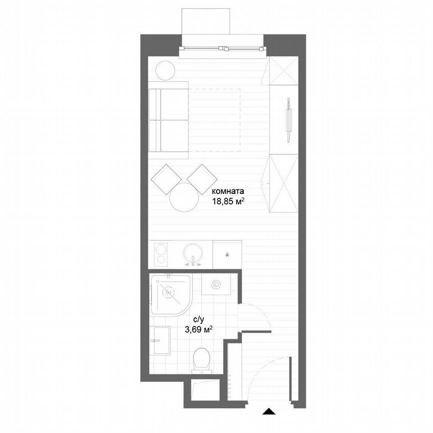 Апартаменты-студия, 22,5 м², 18/21 эт.