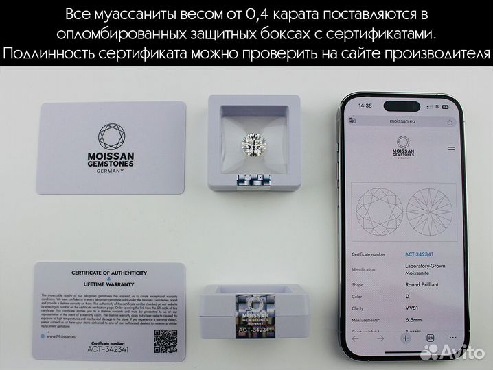 Бриллианты муассаниты с ceртификатами IWI1S KEW1WP