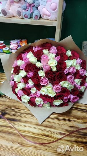 101 роза с бесплатной доставкой, 35-40см