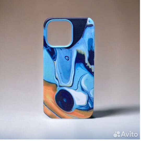 Чехол для iPh 13 PRO MAX leather case marble blue