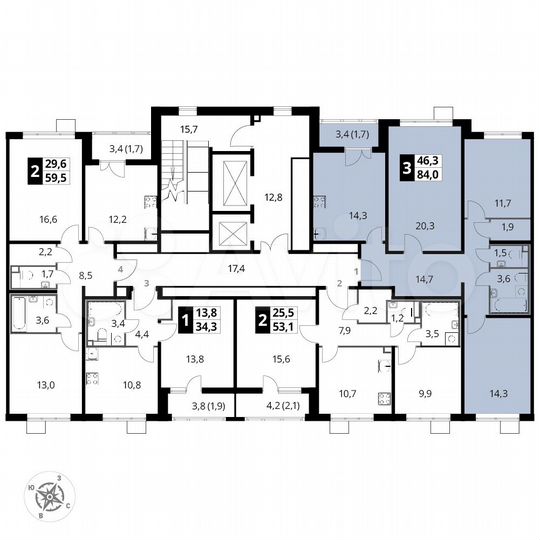 3-к. квартира, 84 м², 9/22 эт.