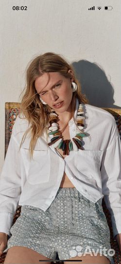 Льняная рубашка женская zara M укороченная