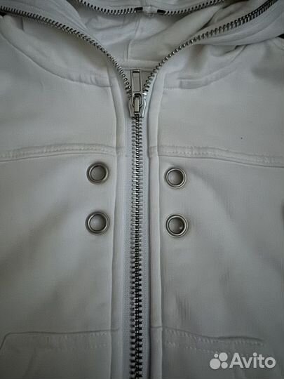 Rick Owens Crop Full Zip-Up Hoodie White