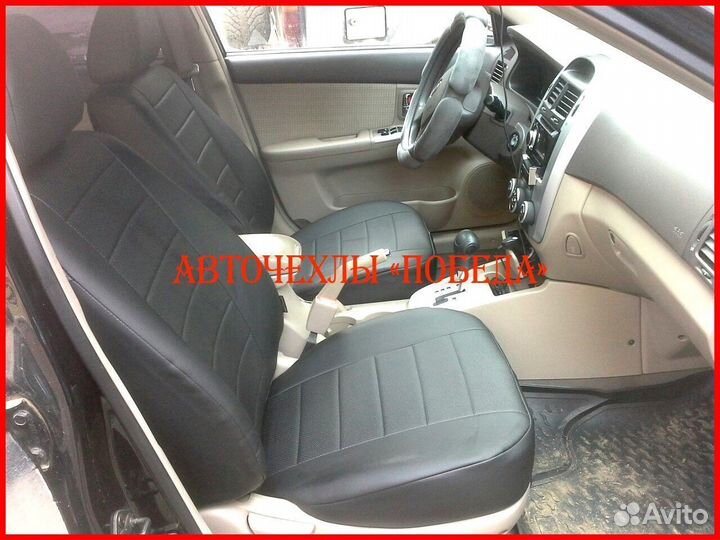 Чехлы Kia Cerato 1 из экокожи чёрные Классика