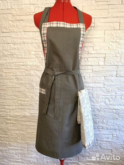 Комплект из льна для кухни-фартук/передник