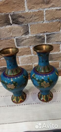 Парные антикварные вазы, Китай, клуазоне