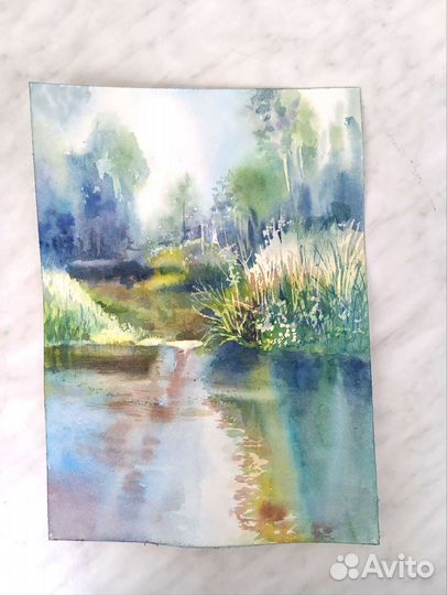 Картина Акварель Лесное озеро