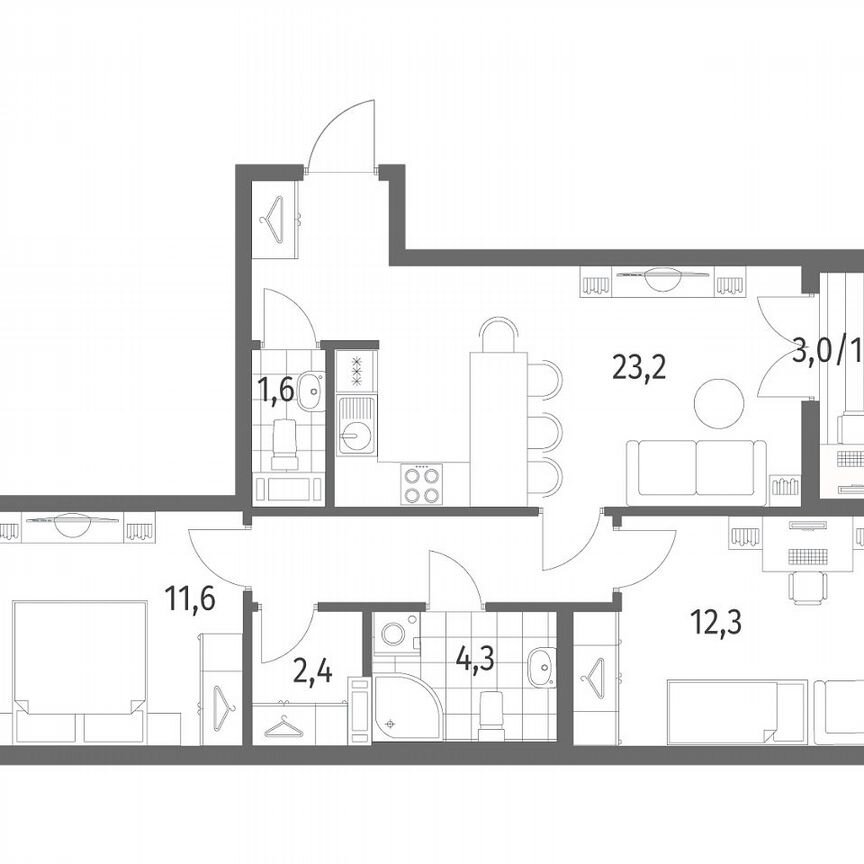 2-к. квартира, 62,6 м², 2/9 эт.