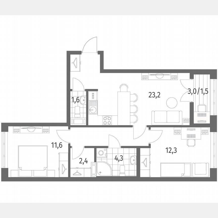 2-к. квартира, 62,6 м², 2/9 эт.