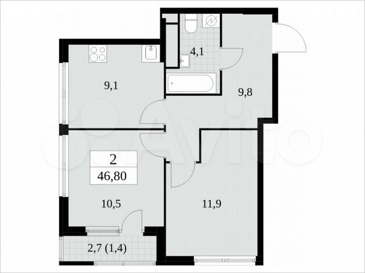 2-к. квартира, 46,8 м², 20/30 эт.