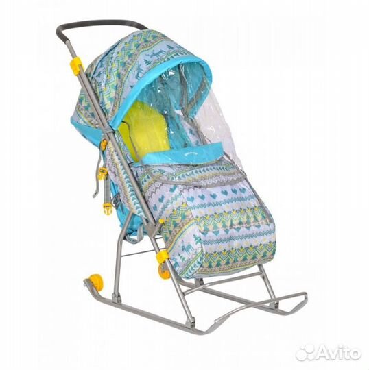 Санки-коляска умка 3/4 принт вязаный бирюзовый У3