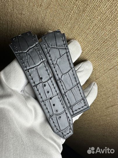 Ремешок каучук с кожей черный 10 + 8 см для Hublot