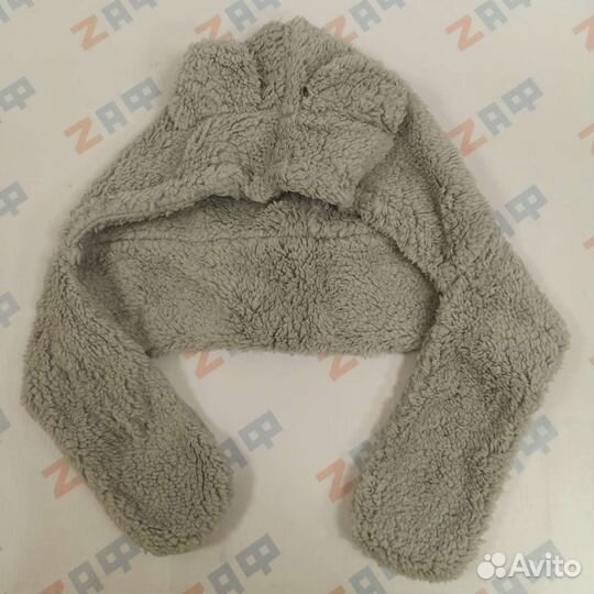 Меховая шапка-шарф с ушками 9770, серая