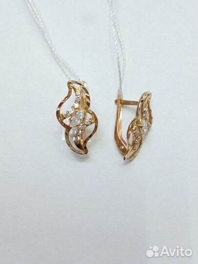 Золотые серьги с фианитом