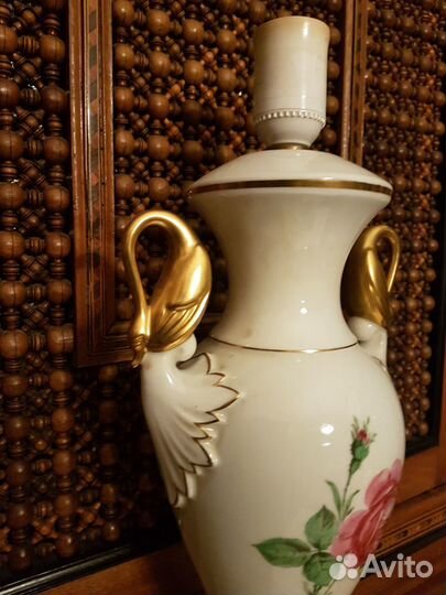 Старинная лампа ваза С Лебедями позолота роспись