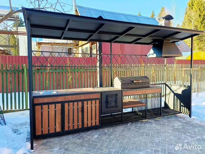 Премиальная мангальная зона в стиле Лофт с крышей