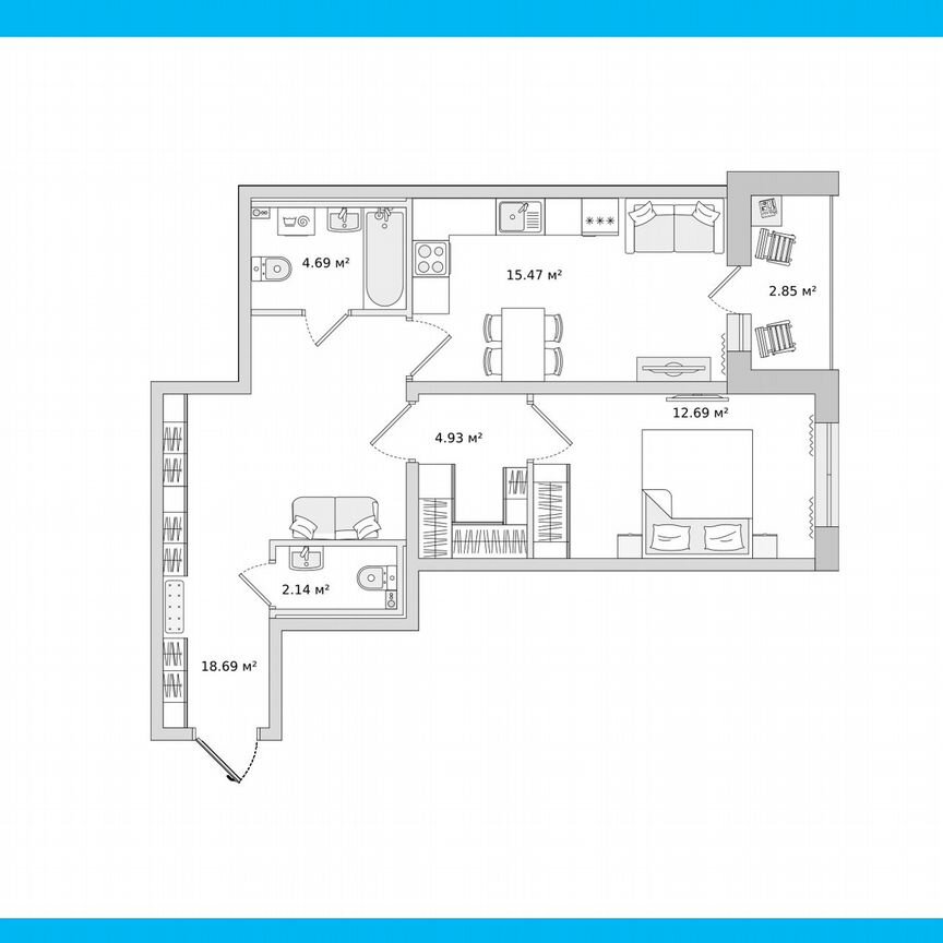 1-к. квартира, 61,5 м², 1/16 эт.