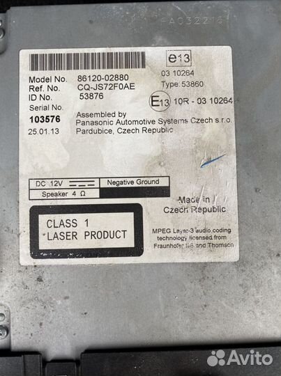 Магнитола Toyota оригинал auris/corolla