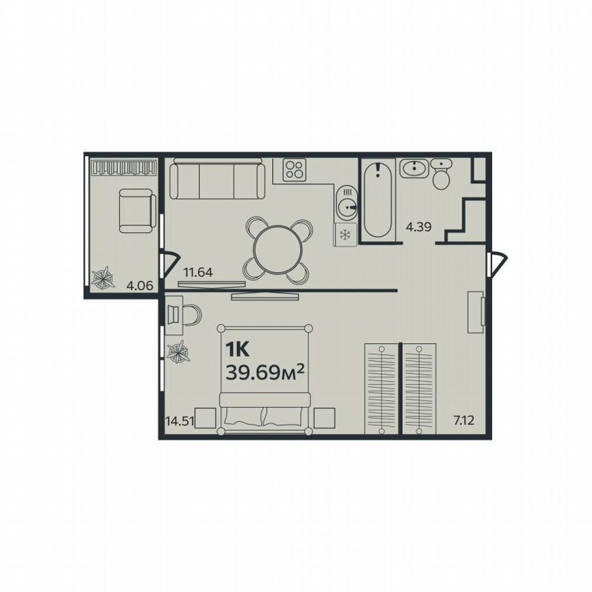1-к. квартира, 49,6 м², 2/9 эт.
