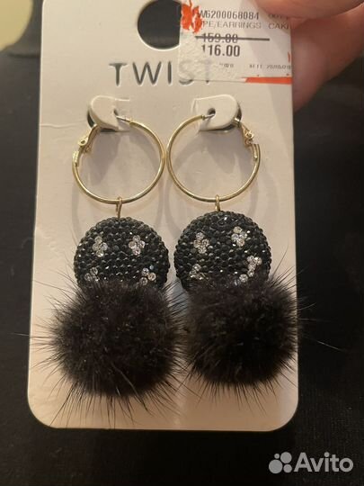 Серьги висячие смайлики стразы-мех