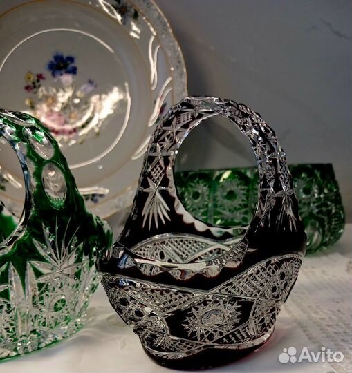 Германия Хрусталь цветной Корзинка/ конфетница