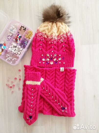 Комплект шапка +снуд +варежки