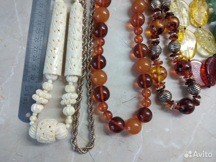 Бусы времён СССР. Винтаж. камни, кость, стекло