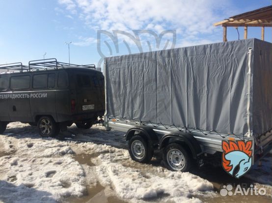Двухосный прицеп с серым тентом 150 см. Качество