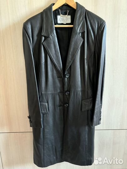 Кожаный плащ тренч из натуральной кожи
