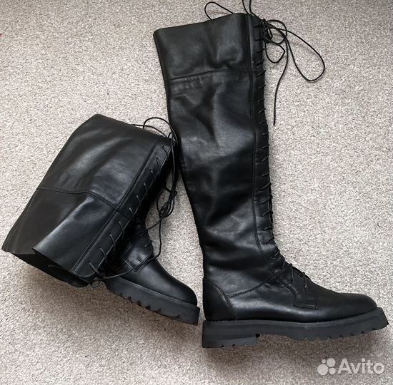 Крутые ботфорты со шнуровкой из натур. кожи, 38
