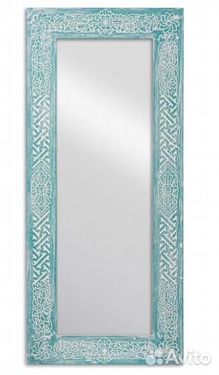 Зеркало в раме из массива 62х142 см бирюзовое