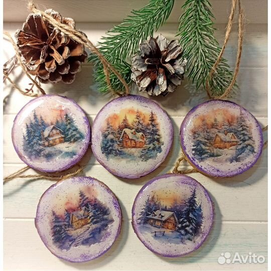 Елочные игрушки из дерева и эпоксидной смолы