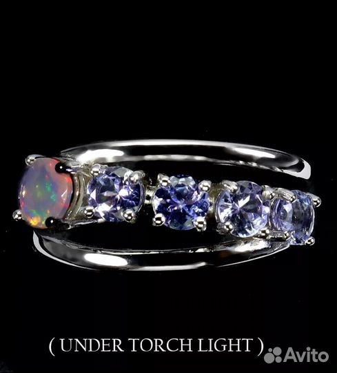 Серебряное кольцо с танзанитами и опалом